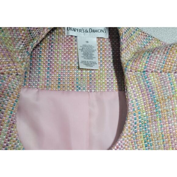 VTG Draper's & Damon's Pink Multi Color Button Blazer 16 Lightweight Lined Soft - Picture 4 of 6